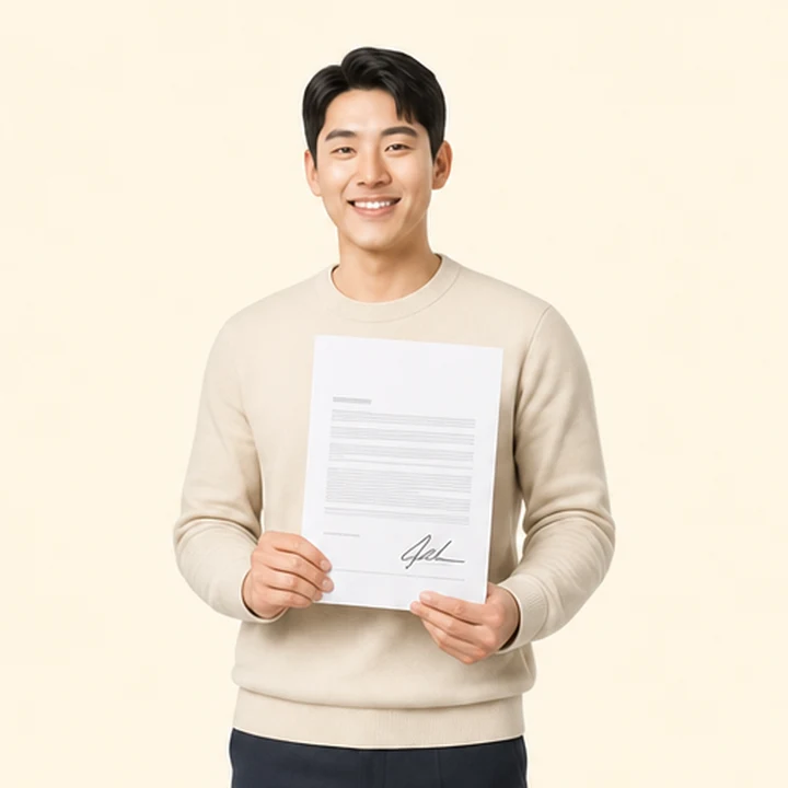 무보증 장기렌트 서면 견적서를 들고 있는 고객